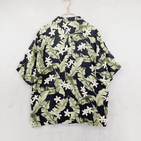 Jamaica Jaxx Hawaiian Camp 100% Silk Black Green Yellow Men's Shirt P6572 - Picture 5 of 8